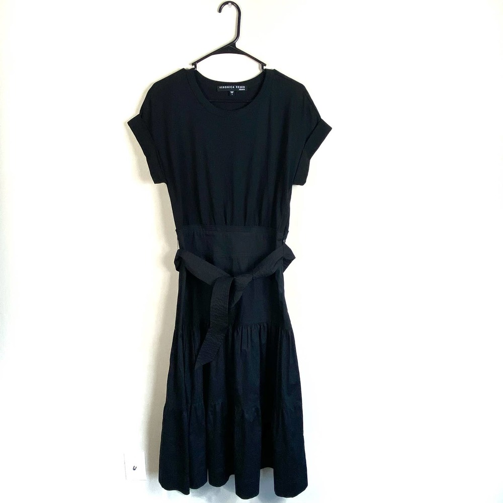 Veronica Beard jeans women black maxi dress size S trail Cotton belt tiered
